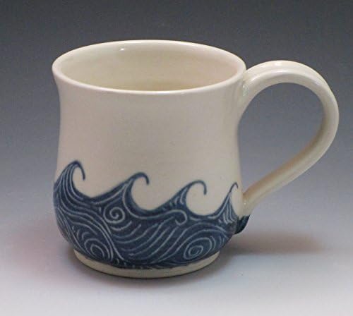 Porcelain Mug, Hand Painted in Wave Pattern