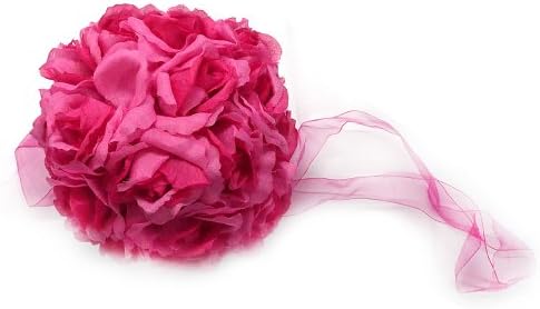 10 Pack , Artificial Rose Satin Flower Ball for Home Wall Wedding Party Ceremony Decoration, Dark Pink