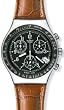 Swatch Men's Irony YCS429 Brown Leather Quartz Watch with Black Dial