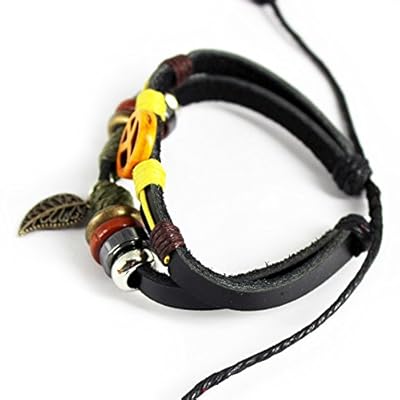 November's Chopin Unique Leaf Pendant Ring & Plane Button Leather Adjustable Wrap Bracelet