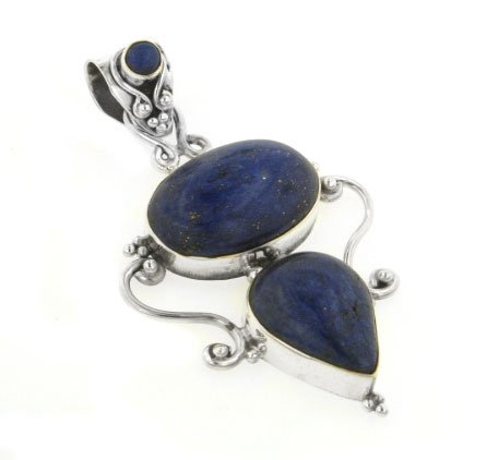 Large Genuine Blue Lapis Lazuli Sterling Silver Slide Pendant