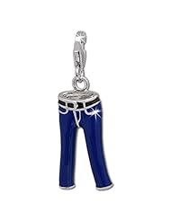 SilberDream Charm darkblue enameled jeans, 925 Sterling Silver Charms Pendant with Lobster Clasp for Charms Bracelet, Necklace or Earring FC691