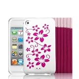 EASYi - White & Pink Flowers Silicone Skin Case Cover for Apple iPod Touch 4th Generation 8GB, 32GB, 64GB + Screen Protector Kit & Touch 4G Pink Sock