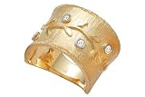 14K Yellow Gold Hand-Crafted Matte-Finish Tree of Life Ring, Enhanced with White Gold Bezel Set Diamonds.
