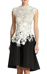 A-line High-Low-Hem Short Bubble Dress Turtleneck Sleeveless Lace  Dress