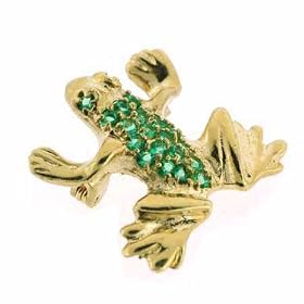 Vermeil (24k Gold over Sterling Silver) Dark Green cz Leaping Frog Pin