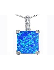 Original Star K (tm) Large 12mm Square Cut Created Blue Opal Pendant in 925 Sterling Silver
