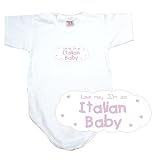 BABY BODYSUIT WHITE  PINK CLOUD LOVE ME , I'M ITALIAN  ITALY 6 - 9 Months