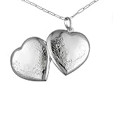 Sterling Silver Floral-Etched Heart Locket with Chain
