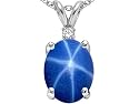3.03 cttw Lab Created Star Sapphire and Genuine Diamond Pendant - 14kt White Gold