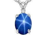 3.03 cts Lab Created Star Sapphire and Genuine Diamond Pendant - 14kt White or Yellow Gold