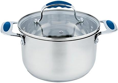 Europware 0163-28CA Stainless Steel 10.4 quart Casserole Pan with Glass Lid, Large, Silver/Blue