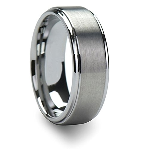 8mm Flat Brushed Polished Wedding Bands Tungsten Metal Ring Comfort Fit
