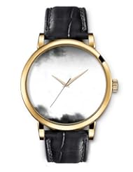 SPRAWL Aanalog Fashion Series Gold Ladies Watches of Genuine Black Leather Strap,Unique Wrist Watch for Women Girls Designed with gray clouds