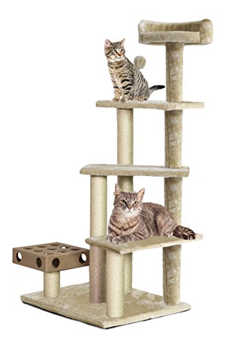 Furhaven 49.5" Tall Cat Tree for Indoor Cats, Ft. Sisal Scratching Posts, Plush Ball Toy, & Busy Box Toy - Tiger Tough Play Stairs Interactive Playground Tower - Cream, One Size