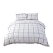CLOTHKNOW White Balck Grid Plaid Bedding Sets Queen for Boys Teens Girls Duvet Cover Sets Full Checkered Geometric 100 Cotton Simple Style 3 Pieces -1 Duvet Cover with Zipper Closure 2 Pillow Sham