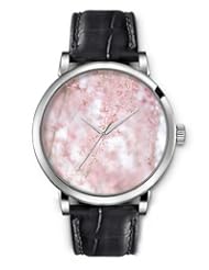 SPRAWL Aanalog Fashion Series Silver Ladies Watches of Genuine Black Leather Strap,Unique Wrist Watch for Women Girls Designed with Sprigs of pink flowers