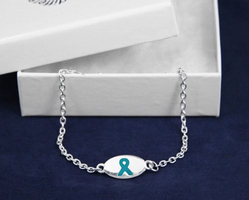 Teal Ribbon Oval Charm Bracelet - Teal Ribbon (RETAIL)