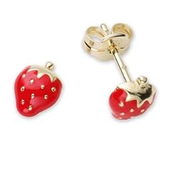 Miore Kinder-Ohrstecker Erdbeere 750 Gelbgold rot emailliert MK012E