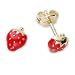 Miore Kinder-Ohrstecker Erdbeere 750 Gelbgold rot emailliert MK012E