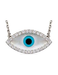 Evil Eye Sterling Silver Clear CZ Pave Charm Chain Necklace 16"