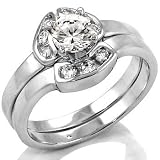 Cubic Zirconia Silver Wedding Ring Set - size 5