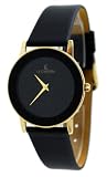 Le Chateau #5094M-19 Men's Gold Tone Black Elegant Slim Leather Strap Watch
