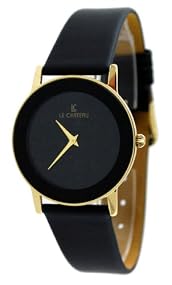Le Chateau #5094M-19 Men's Gold Tone Black Elegant Slim Leather Strap Watch