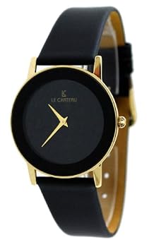 Le Chateau #5094M-19 Men's Gold Tone Black Elegant Slim Leather Strap Watch