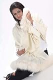 Excellent Cashmere Pashmina Shawl Stole Wrap Fox Fur Poncho Cloak Ruana 28x78 Ivory