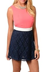 Polyester Floral Print Sleeveless Lace Open-Back Flowy  Dress