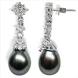 18K white gold Alexandra Black Tahitian cultured pearl and diamond earring
