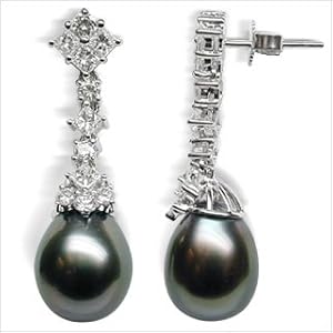 18K white gold Alexandra Black Tahitian cultured pearl and diamond earring by