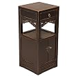 Handmade Asian Furniture - 34" Antique Style Black Wood End Table / Storage Cabinet With Carved Trim