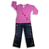 Lipstik - Girls Long Sleeve Denim Pant Set, Purple, Blue