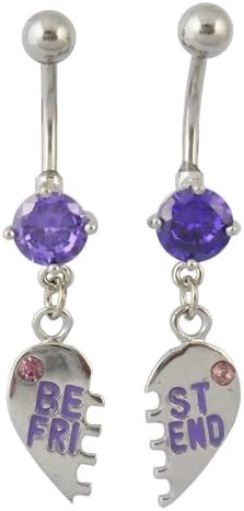 Best Friends Charm Set of 2 Belly Button Rings Navel Piercing Naval BFF Bar Pair