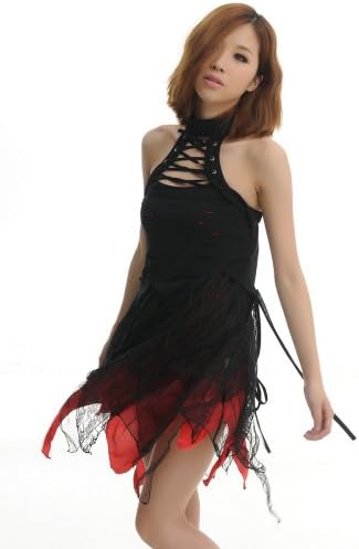 Blooms Gothic Lolita Punk Women Lace Dress (Free Size, Black and Red)