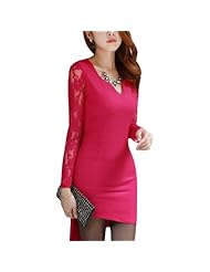 Long Sleeves Lace Stretchy Sheer Cotton/Polyester Mini Dress 