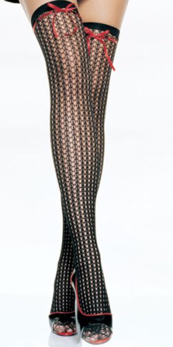 Lycra Crochet Stockings With Ribbon Tie Top by Leg Avenue
