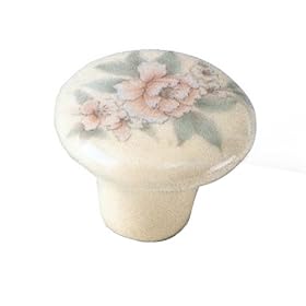 Laurey 3201 Mesa Ceramic 1-1/4-Inch Diameter Knob, Ivory with Pink Flower
