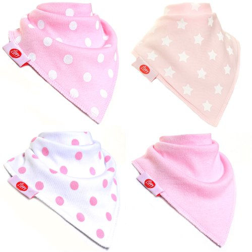 Zippy Fun Baby Bandana Drool Bibs (4 Pack Gift Set) Pink and White