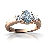 14k Rose Gold Oval Genuine Aquamarine Ring