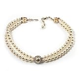 2 Strand Pearl Style Wedding Choker Necklace (Snow White, Silver Tone)