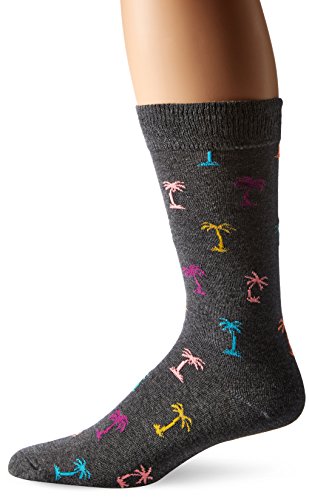 Happy Socks Men’s Unisex Combed Cotton Crew – Charcoal Palm Beach, Charcoal, 10-13 (Pack of 1)
