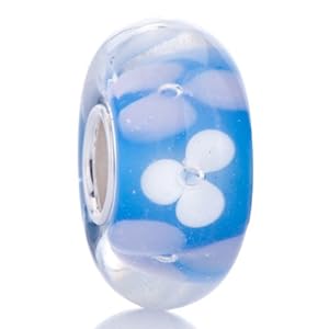 Pugster 925 Sterling Silver Aquamarine Murano Glass White Flower Bead Fits Pandora Charm Bracelet