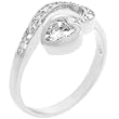 White Gold Rhodium Heart Ring with Bezel Set Heart Shape CZ and Looping Prong Set Clear CZ and Milligrain Finish in Silver Tone in Sizes 5-10 with 1.5 Total Carat Weight