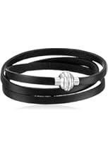 Leather and Stainless Steel Magnetic-Clasp Bracelet