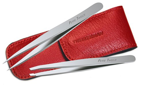 Tweezerman Petite Tweezer Set, Red Leather Case