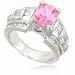 PINK Emerald cut Simulated Diamond Heart Silver Ring S7