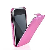 AEVI24 Designer Leder Carbon Tasche für Apple iPhone 3G 3GS Ledertasche Slim Line Flipcase Carbon Look Case Cover Schutzhülle Edel Rosa Pink TOP Qualität